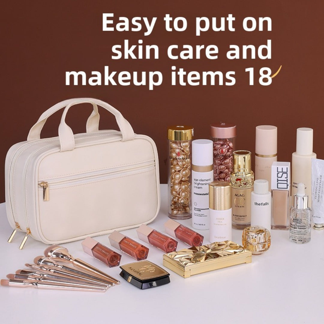 Double layer portable cosmetic bag, large capacity portable cosmetic storage bag, makeup bag organizer,Makeup bag with compartments, -dropshippingabc.com