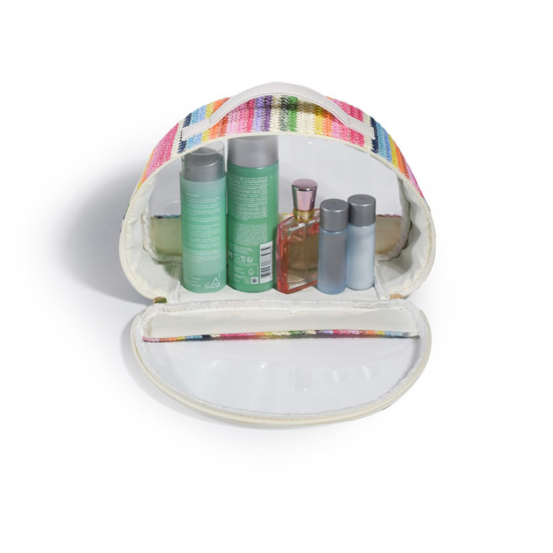Semicircular Straw & PVC Cosmetic Bag - Waterproof Woven Travel Toiletry Organizer -dropshippingabc.com