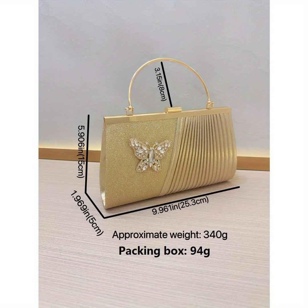 Pleated Evening Purse with Metal Top Handle - Detachable Crossbody Chain Clutch for Wedding & Banquet