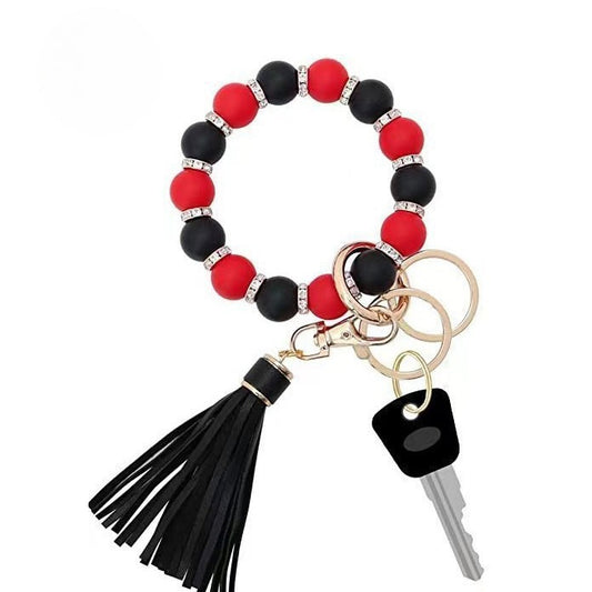 PU Tassel Keychain Bag charm Silicone Beaded Keychain Wristlet Key Ring Bracelet Cute Car Key Chain Holder for Women Girls -dropshippingabc.com