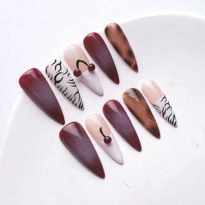 3D Floral Elegance Press On Nails - Long stiletto Glitter Gradient False Nails 1076