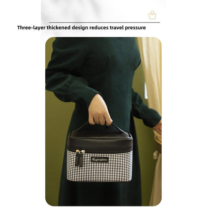 Multifunctional PU Thousand Bird Grid Makeup Bag - Large Capacity Cosmetic Case with Compartments -dropshippingabc.com