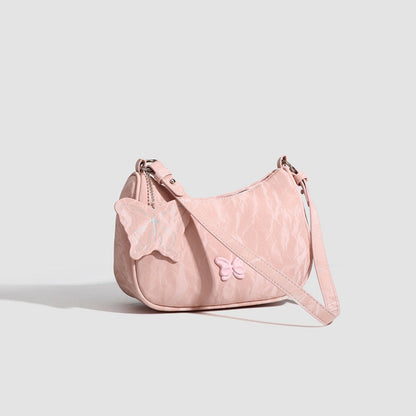 Small Hobo Bag with Bow Keychain - Women's Pink Ivory Beige Square Shoulder Crossbody Bag -dropshippingabc.com