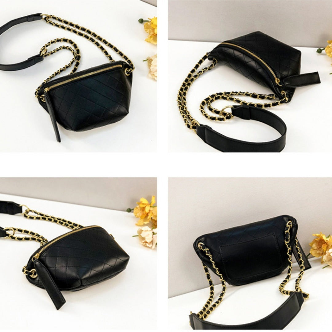 Checkered Embroidered Fanny Pack - Stylish Crossbody Chest Bag & Waist Purse for Women with Fashion Chain -dropshippingabc.com