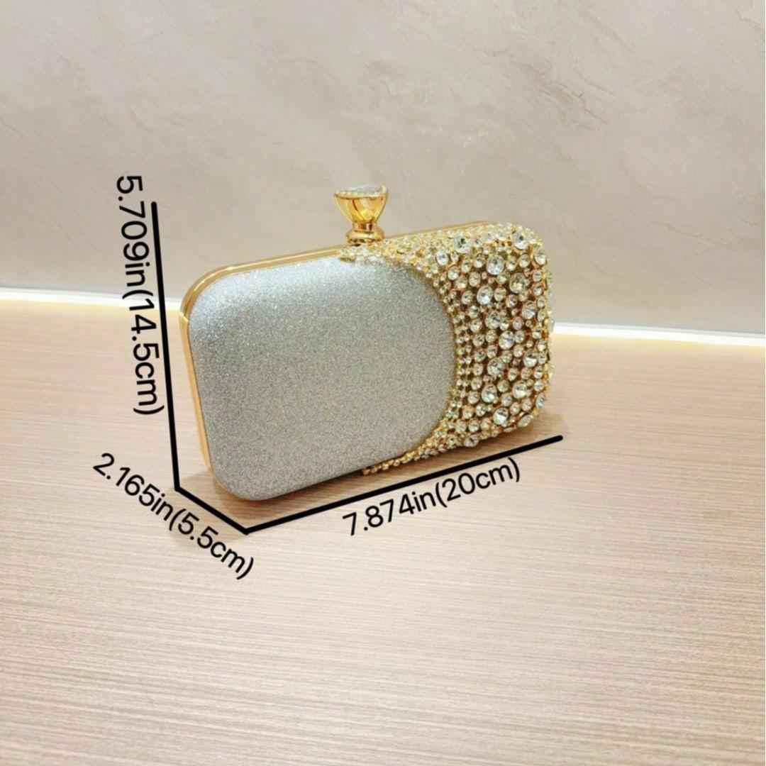 Women's Long Rhinestone Evening Bag - Sparkly Crystal Clutch with Crossbody Chain for Bride Wedding Party Prom