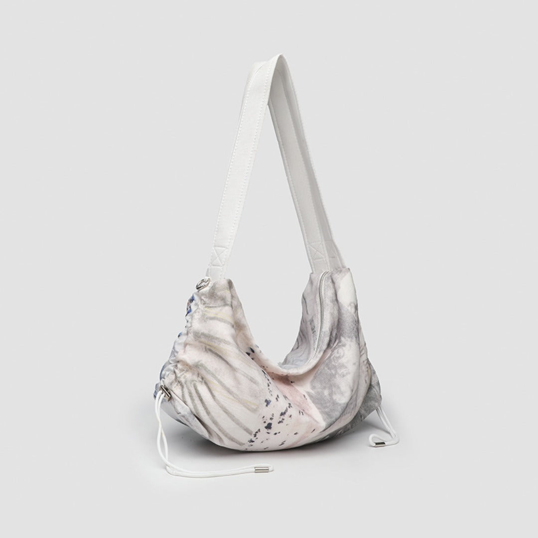 Printed Pleated Canvas Hobo Bag for Women - Casual Shoulder Commuter Bag -dropshippingabc.com