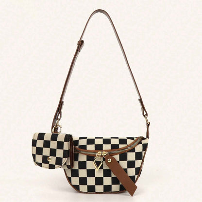 Checkerboard Chest Bag - Fashion Plaid Waist Bag & Messenger Fanny Pack for Everyday Use