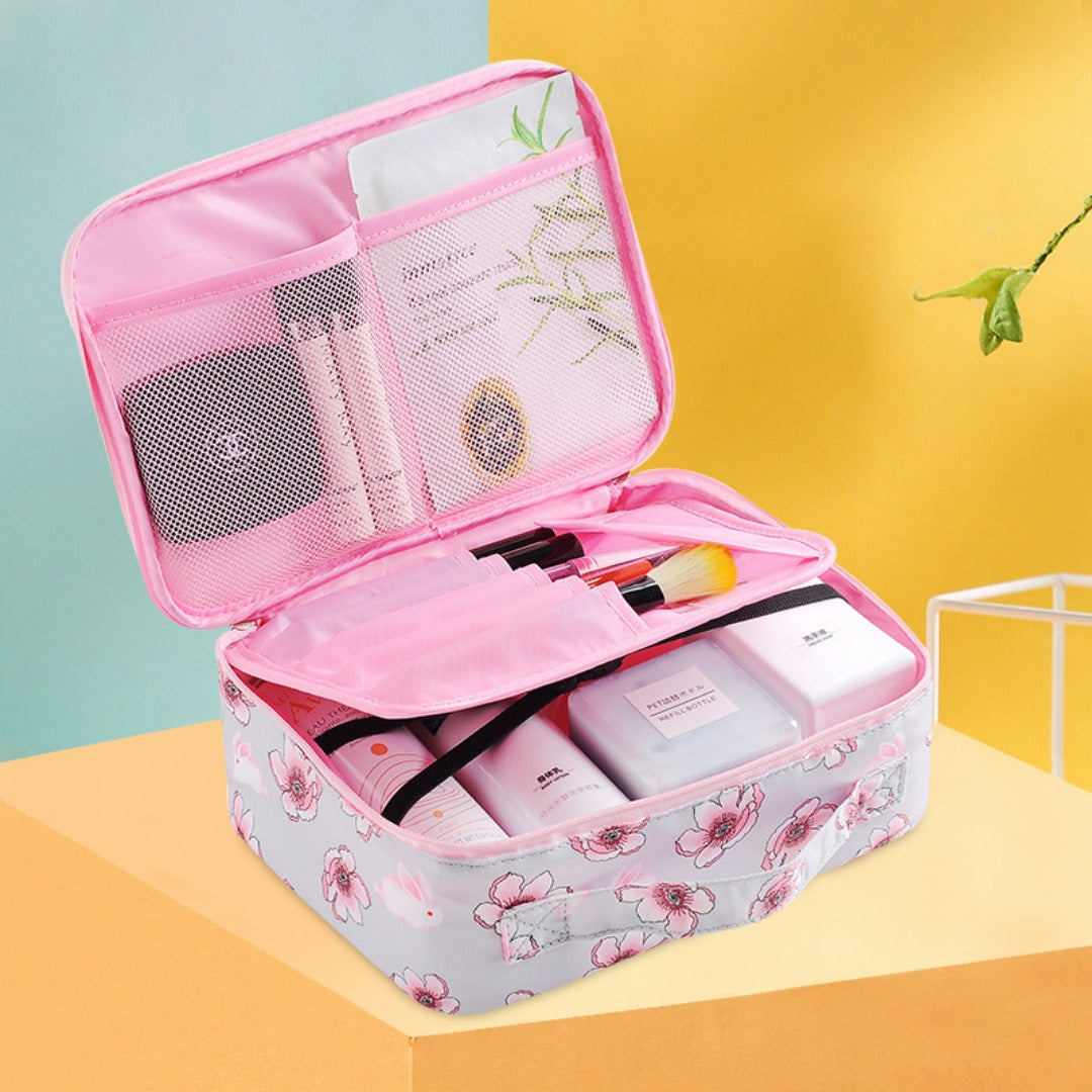 Travel Portable Large Capacity Cosmetic Bag - Printed Nylon Cosmetic Storage Case & Toilet Bag Organizer -dropshippingabc.com