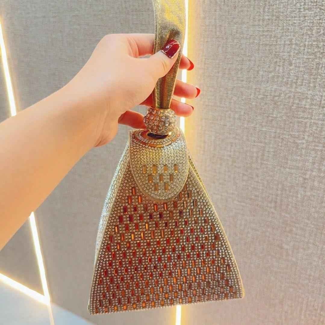 shomico Upgraded Medium Rhinestone Wrist Purse, Women Bling Evening Bag Sparkly Clutch For Prom Night Out Cocktail