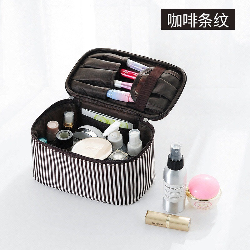 Simple Striped Makeup Bag - Large Capacity Square Travel Toiletry Organizer -dropshippingabc.com