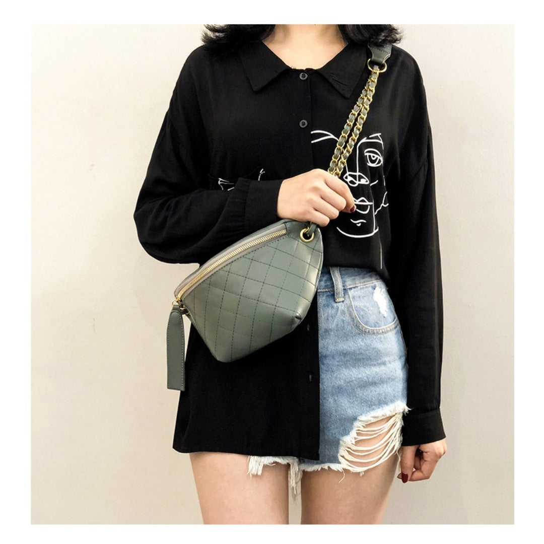 Checkered Embroidered Fanny Pack - Stylish Crossbody Chest Bag & Waist Purse for Women with Fashion Chain -dropshippingabc.com