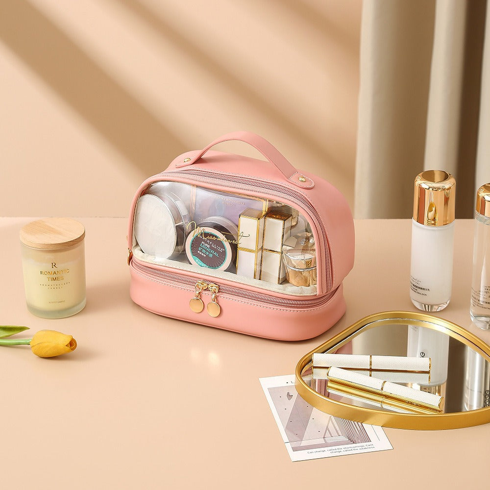 Double Layer Transparent Cosmetic Bag - Large Capacity PVC Waterproof Travel Toiletry Organizer -dropshippingabc.com