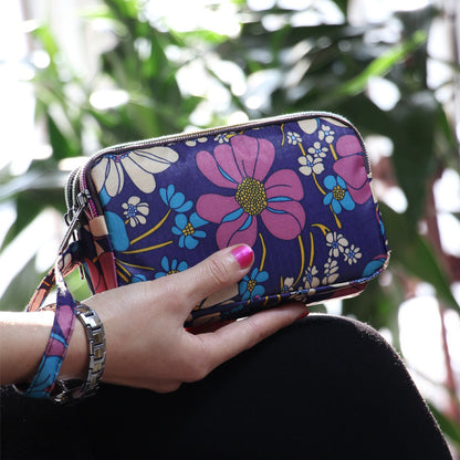 Floral Printed Fabric Wristlet Wallet for Women - Double Zipper Clutch with Wrist Strap -dropshippingabc.com
