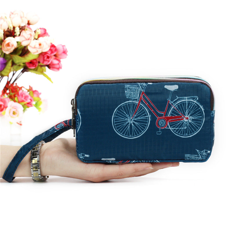 Floral Printed Fabric Wristlet Wallet for Women - Double Zipper Clutch with Wrist Strap -dropshippingabc.com