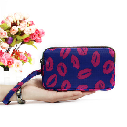 Floral Printed Fabric Wristlet Wallet for Women - Double Zipper Clutch with Wrist Strap