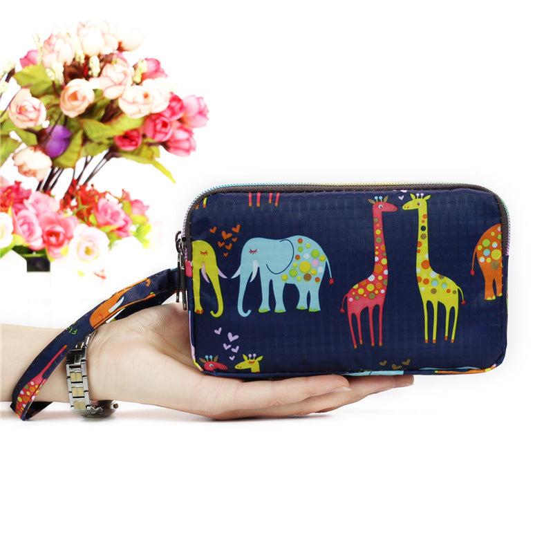 Floral Printed Fabric Wristlet Wallet for Women - Double Zipper Clutch with Wrist Strap