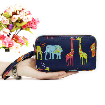 Floral Printed Fabric Wristlet Wallet for Women - Double Zipper Clutch with Wrist Strap