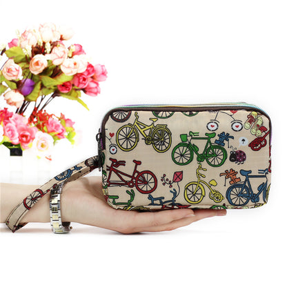 Floral Printed Fabric Wristlet Wallet for Women - Double Zipper Clutch with Wrist Strap