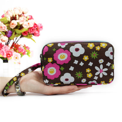 Floral Printed Fabric Wristlet Wallet for Women - Double Zipper Clutch with Wrist Strap