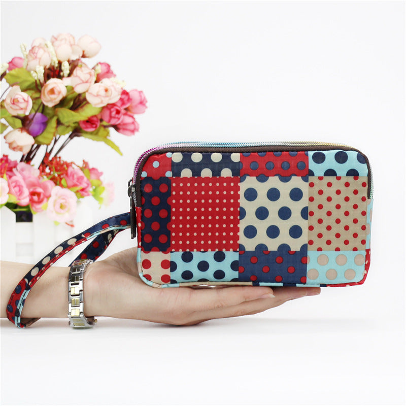 Floral Printed Fabric Wristlet Wallet for Women - Double Zipper Clutch with Wrist Strap