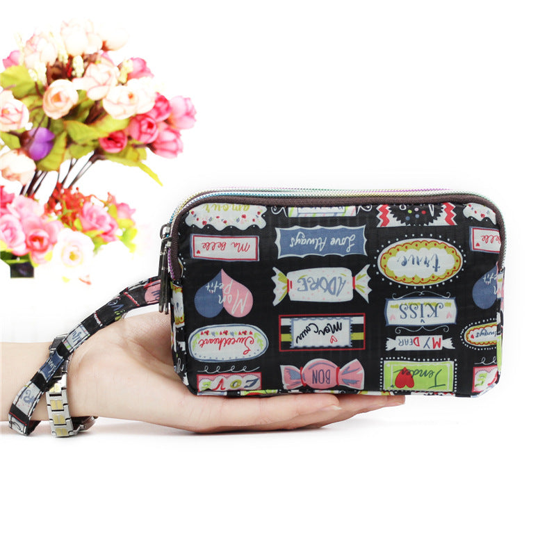 Floral Printed Fabric Wristlet Wallet for Women - Double Zipper Clutch with Wrist Strap