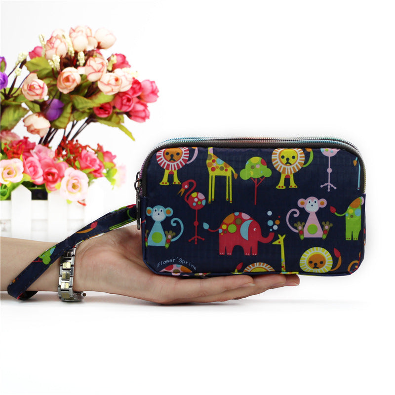 Floral Printed Fabric Wristlet Wallet for Women - Double Zipper Clutch with Wrist Strap