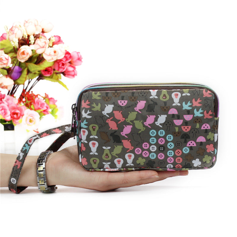 Floral Printed Fabric Wristlet Wallet for Women - Double Zipper Clutch with Wrist Strap