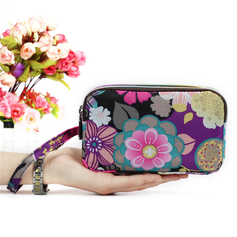 Floral Printed Fabric Wristlet Wallet for Women - Double Zipper Clutch with Wrist Strap -dropshippingabc.com