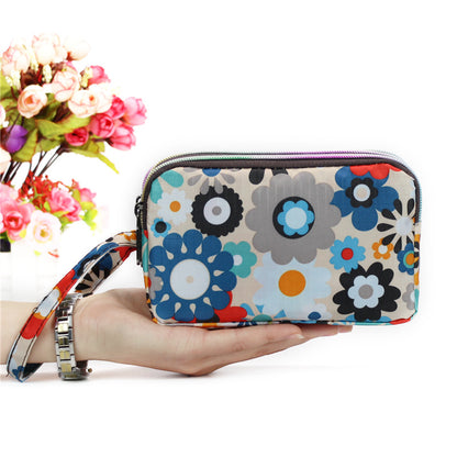 Floral Printed Fabric Wristlet Wallet for Women - Double Zipper Clutch with Wrist Strap -dropshippingabc.com