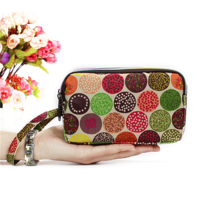 Floral Printed Fabric Wristlet Wallet for Women - Double Zipper Clutch with Wrist Strap
