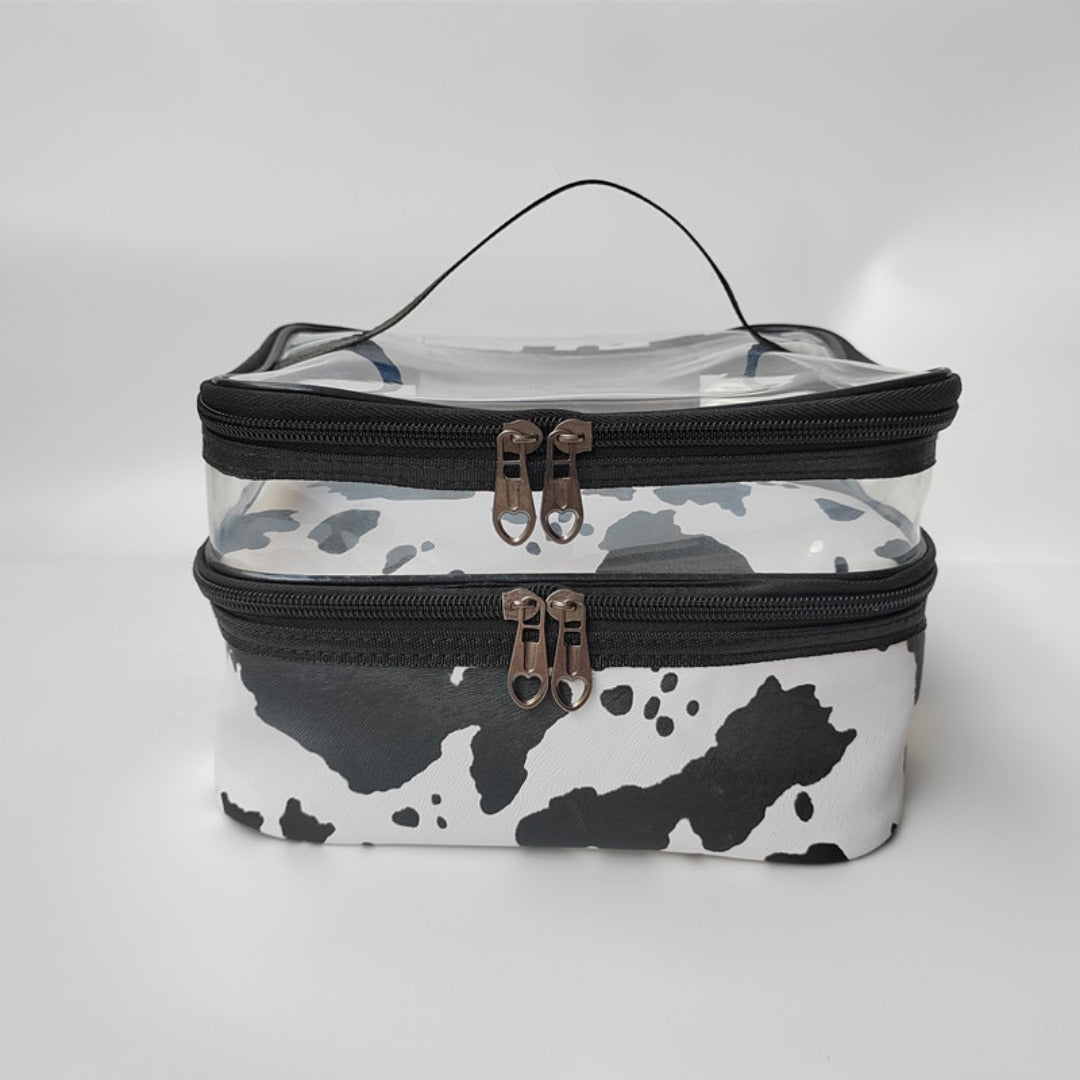 Clear Double-Layer Cosmetic Bag - Large Waterproof Makeup & Toiletry Organizer for Travel, Gym, College -dropshippingabc.com