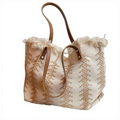Beach Tote Bag - Bohemia Canvas Woven Summer Purse, Big Vacation Bag Lightweight Simple Design
