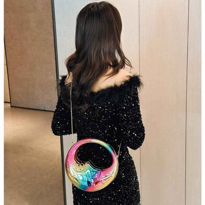 Moon Shape Acrylic Evening Bag - Unique Crescent Design Party Clutch Purse with Chain