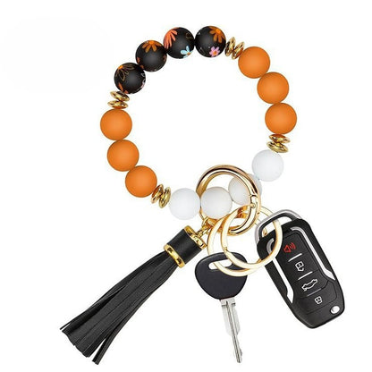 PU Tassel Keychain Women's Bag charm Silicone Beaded Keychain Wristlet Key Ring Bracelet Cute Car Key Chain Holder for Women Girls