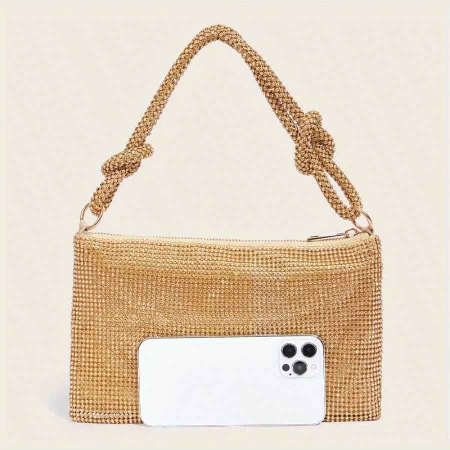 Fully Rhinestone Evening Purse - Flat Rectangle Party Prom Shoulder Bag, Large Capacity & Lightweight