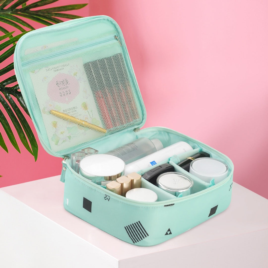 Travel Portable Large Capacity Cosmetic Bag - Printed Nylon Cosmetic Storage Case & Toilet Bag Organizer -dropshippingabc.com