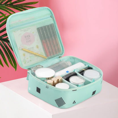 Travel Portable Large Capacity Cosmetic Bag - Printed Nylon Cosmetic Storage Case & Toilet Bag Organizer -dropshippingabc.com