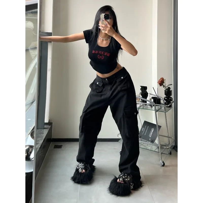 Vintage Brown Cargo Pants for Women - 90s Baggy Streetwear Hippie Trousers with Gyaru & Baddies Aesthetic -dropshippingabc.com