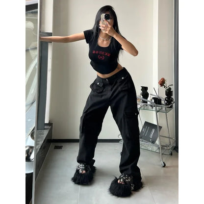 Vintage Brown Cargo Pants for Women - 90s Baggy Streetwear Hippie Trousers with Gyaru & Baddies Aesthetic -dropshippingabc.com