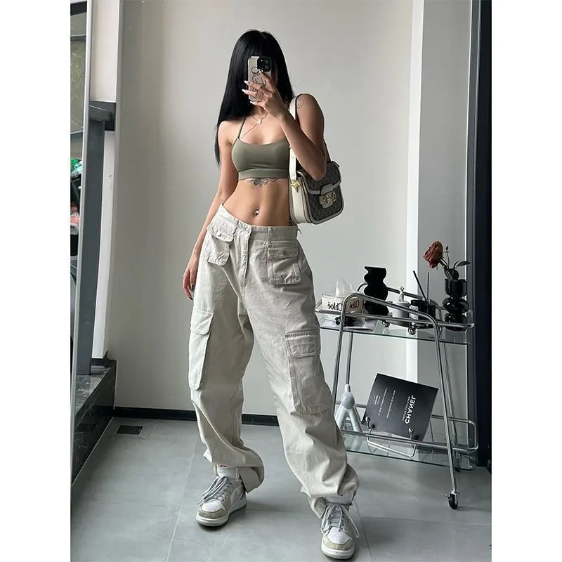 Vintage Brown Cargo Pants for Women - 90s Baggy Streetwear Hippie Trousers with Gyaru & Baddies Aesthetic -dropshippingabc.com