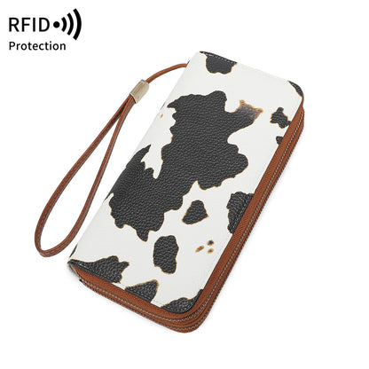 RFID anti-theft brush, women's long wallet, retro cow pattern organ card bag, large capacity clutch bag. -dropshippingabc.com