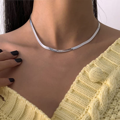 14K Gold Plated Herringbone Choker Necklace - Dainty Thin Snake Chain Layered Jewelry for Women -dropshippingabc.com
