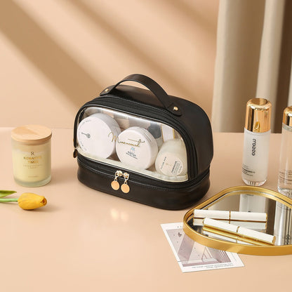 Double Layer Transparent Cosmetic Bag - Large Capacity PVC Waterproof Travel Toiletry Organizer -dropshippingabc.com