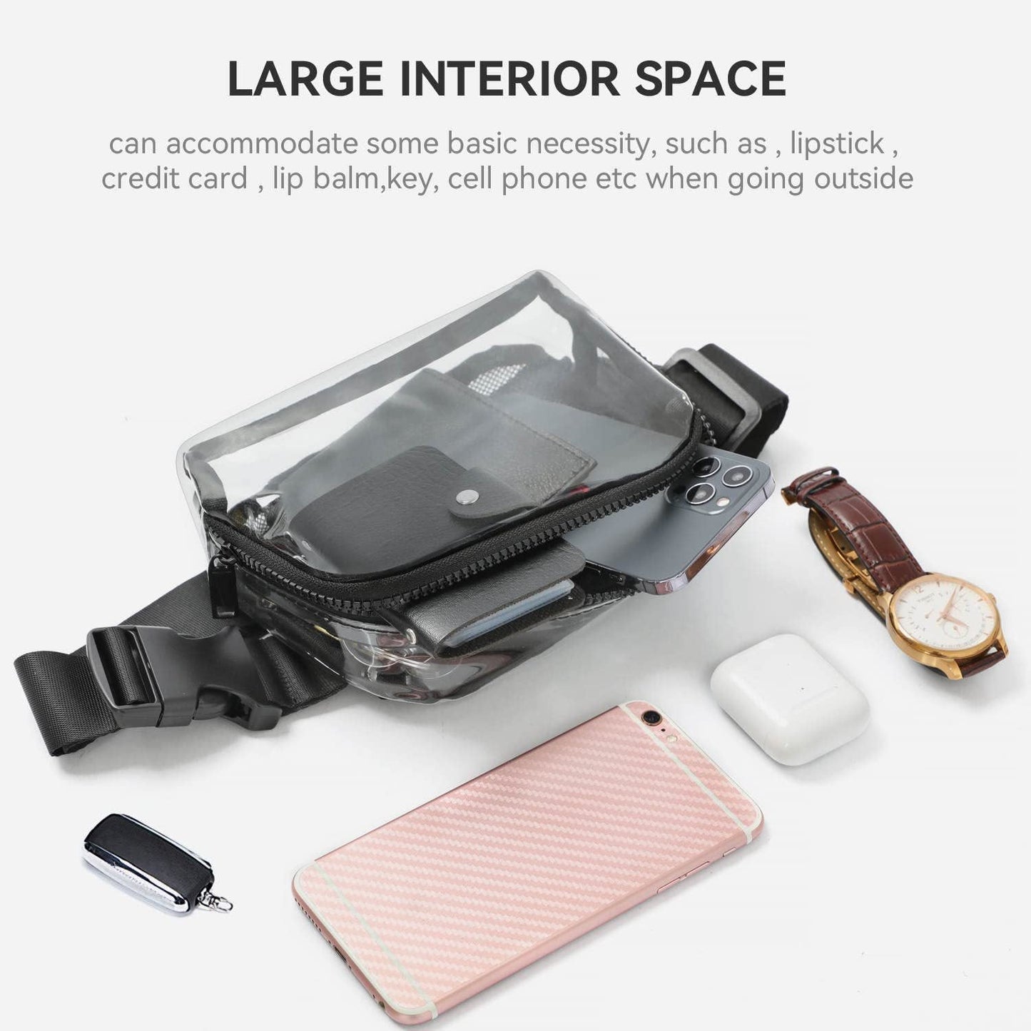 Waterproof Square Fanny Pack - Transparent Small Crossbody Belt Bag with Adjustable Strap, Stadium Approved -dropshippingabc.com