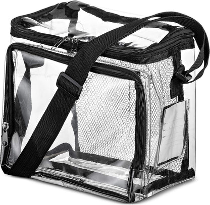 PVC Clear Lunch Bag with Adjustable Strap - Front Storage Compartment & Mesh Pocket -dropshippingabc.com