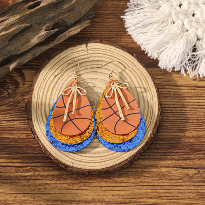 Sports Team Faux Leather Earrings - Volleyball, Basketball, Football, Baseball Geometric Drop Dangle Earrings -dropshippingabc.com