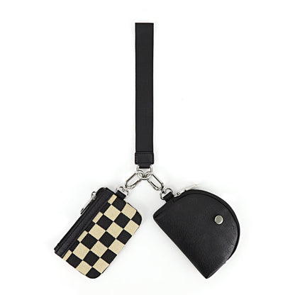 Checkerboard Wristlet Wallet for Women - Multifunctional Mini Zip Around Wrist Bag with Dual Pouch -dropshippingabc.com
