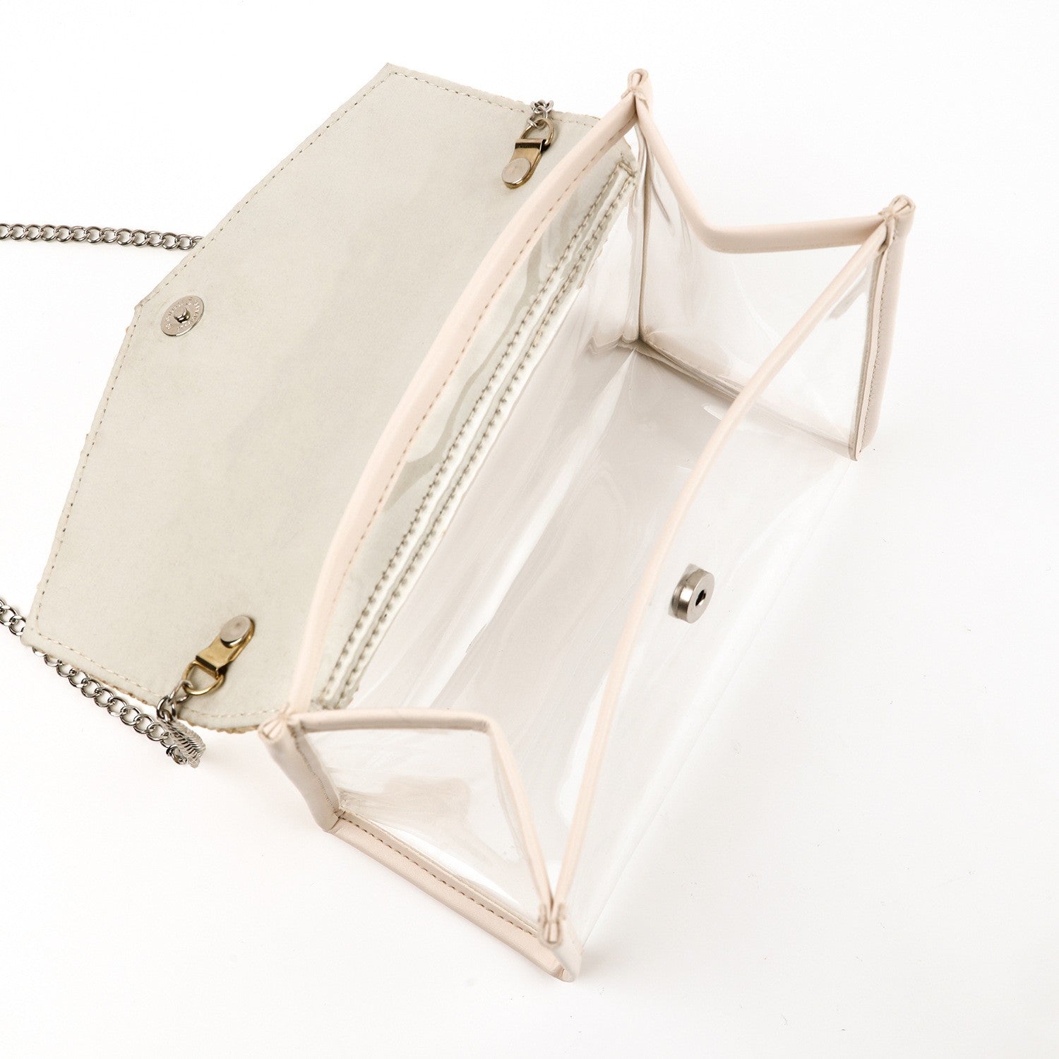 Ladies Chain Cosmetic Bag - Transparent Button Closure Shoulder Bag with Makeup Brush Compartment -dropshippingabc.com