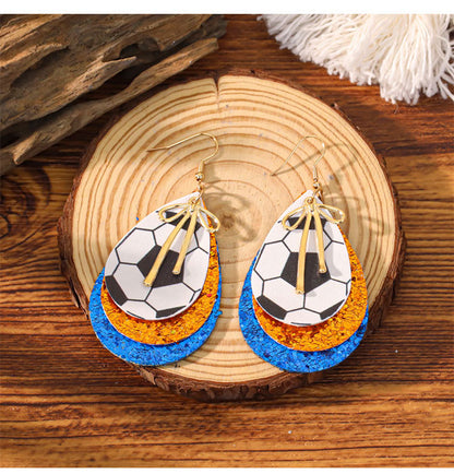 Sports Team Faux Leather Earrings - Volleyball, Basketball, Football, Baseball Geometric Drop Dangle Earrings -dropshippingabc.com