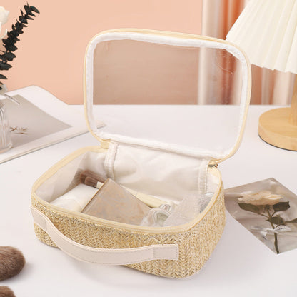 Ladies woven tote cosmetic bags, lightweight makeup bags,Business trip Transparent toiletries bag, Cosmetics storage bag, Transparent Cosmetic Bag, -dropshippingabc.com